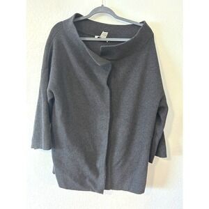 DemyLee New York Wool Cashmere Blend Funnel Neck Cardigan Jacket Grey SZ L